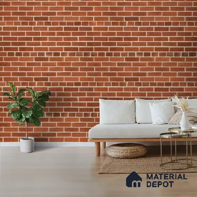 A close-up of a 3D Exposed Red Brick Look Wallpapers 19.6 Inches(W) x 420 Inches(H) Atarangi Series 3D Patterned - 57 Sq. Ft. with a finish available at Material Depot in Bangalore