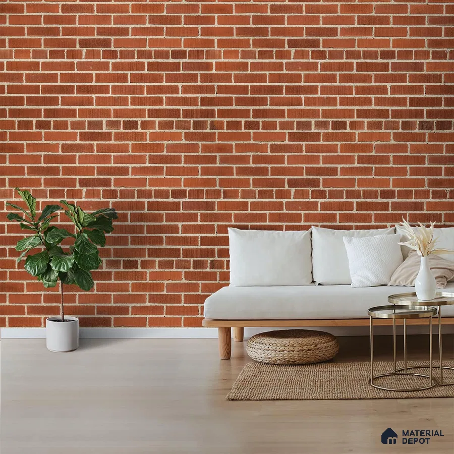 A close-up of a 3D Exposed Red Brick Look Wallpapers 19.6 Inches(W) x 420 Inches(H) Atarangi Series 3D Patterned - 57 Sq. Ft. with a finish available at Material Depot in Bangalore