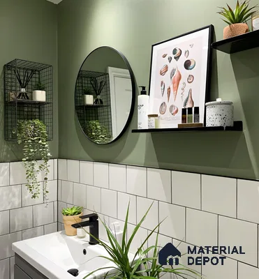 Extreme Bathroom with Botanical Decor and Green Accents | Material Depot