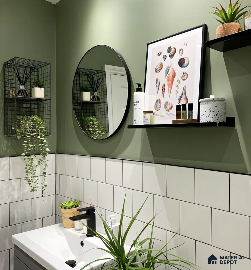 Extreme Bathroom with Botanical Decor and Green Accents | Material Depot