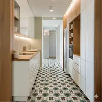 Durable floor tile used in a kitchen, designed for style and easy maintenance.