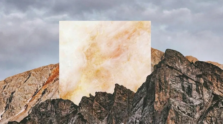 Pink and Beige Onyx Tile mockup coming out of a Mountain