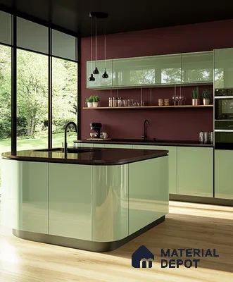 Forest View Contemporary Kitchen with Curved Island | Material Depot