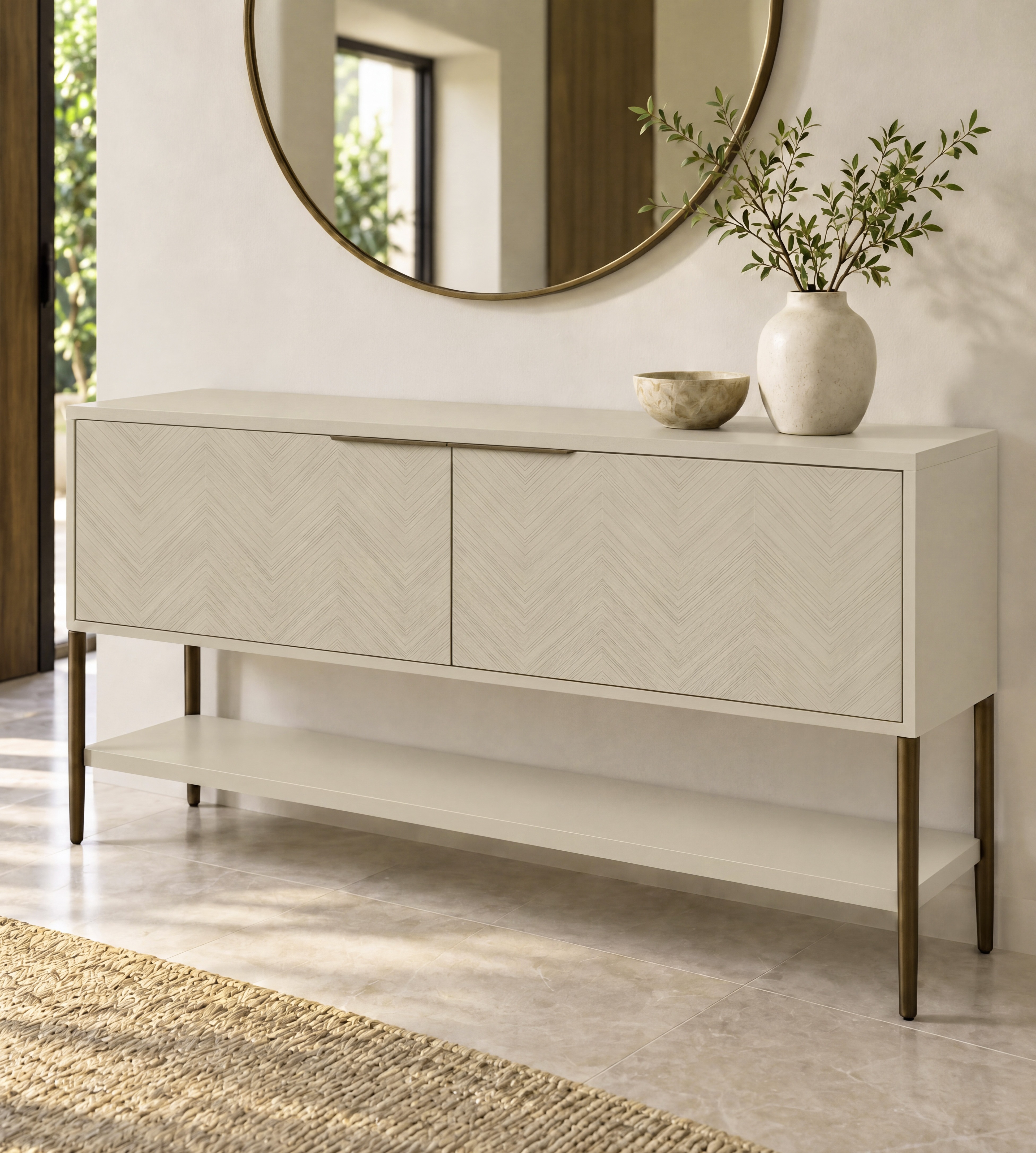 Foyer Console with Beige Chevron Texture and Taupe Matte Laminate