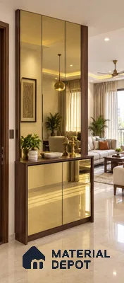 Foyer with Gold Mirror-Finish Laminate Cabinet and Walnut Frame