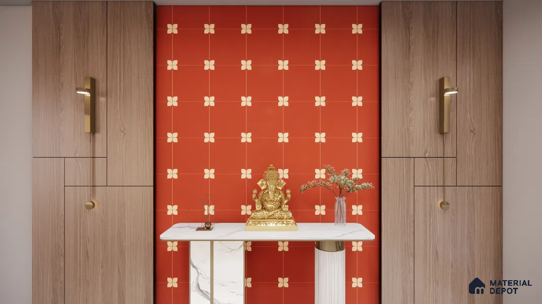 Moroccan Wall & Floor Athangudi Tile TL 05859 B Zellige Terracotta Floral Brown 1 ft x 1 ft Porcelain Matte Finish - 9 mm | Suitable for Bathroom, Kitchen, Balcony | Please Expect a Slight Variation of Pattern