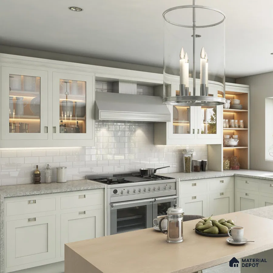 Fresh Elegance Light Green Kitchen with Modern Accents | Material Depot