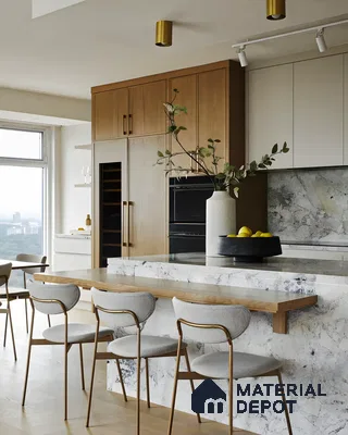 Functional Kitchen With Marble Countertops And Wooden Cabinets | Material Depot