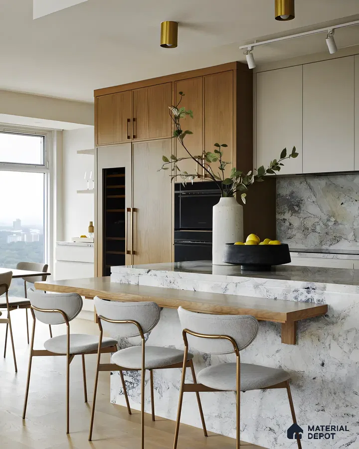 Functional Kitchen With Marble Countertops And Wooden Cabinets | Material Depot