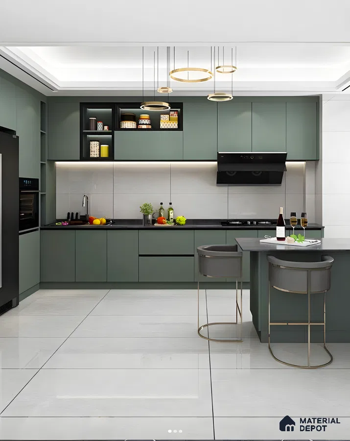 Functional Matte Green Kitchen Design | Material Depot