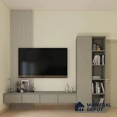 Grey TV Unit with Fluted Panel Accent