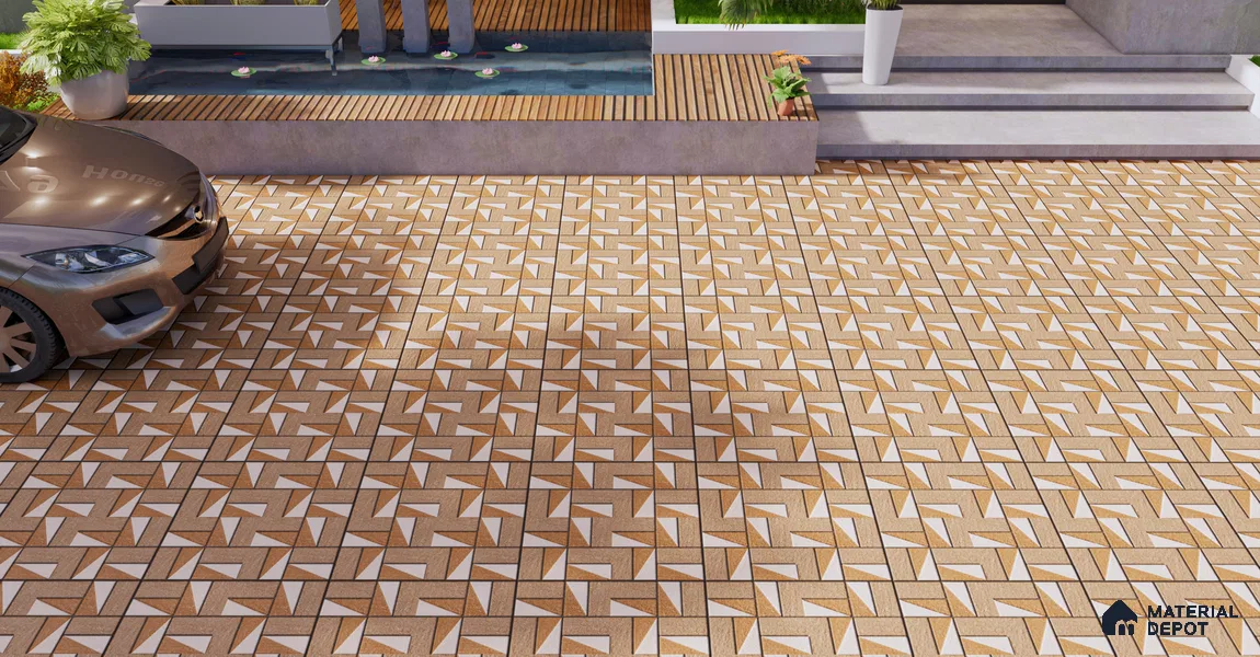 Budget Friendly Stone Look Value for Money Parking Dun Brown Floor Tile 16 x 16 inch | TL 00657 B | Vitrified Matte Finish Tile - 12 mm | Suitable For Parking, Outdoor, Balcony & Terrace | Pattern Alignment May Vary | 2-3 mm Spacer is Mandatory