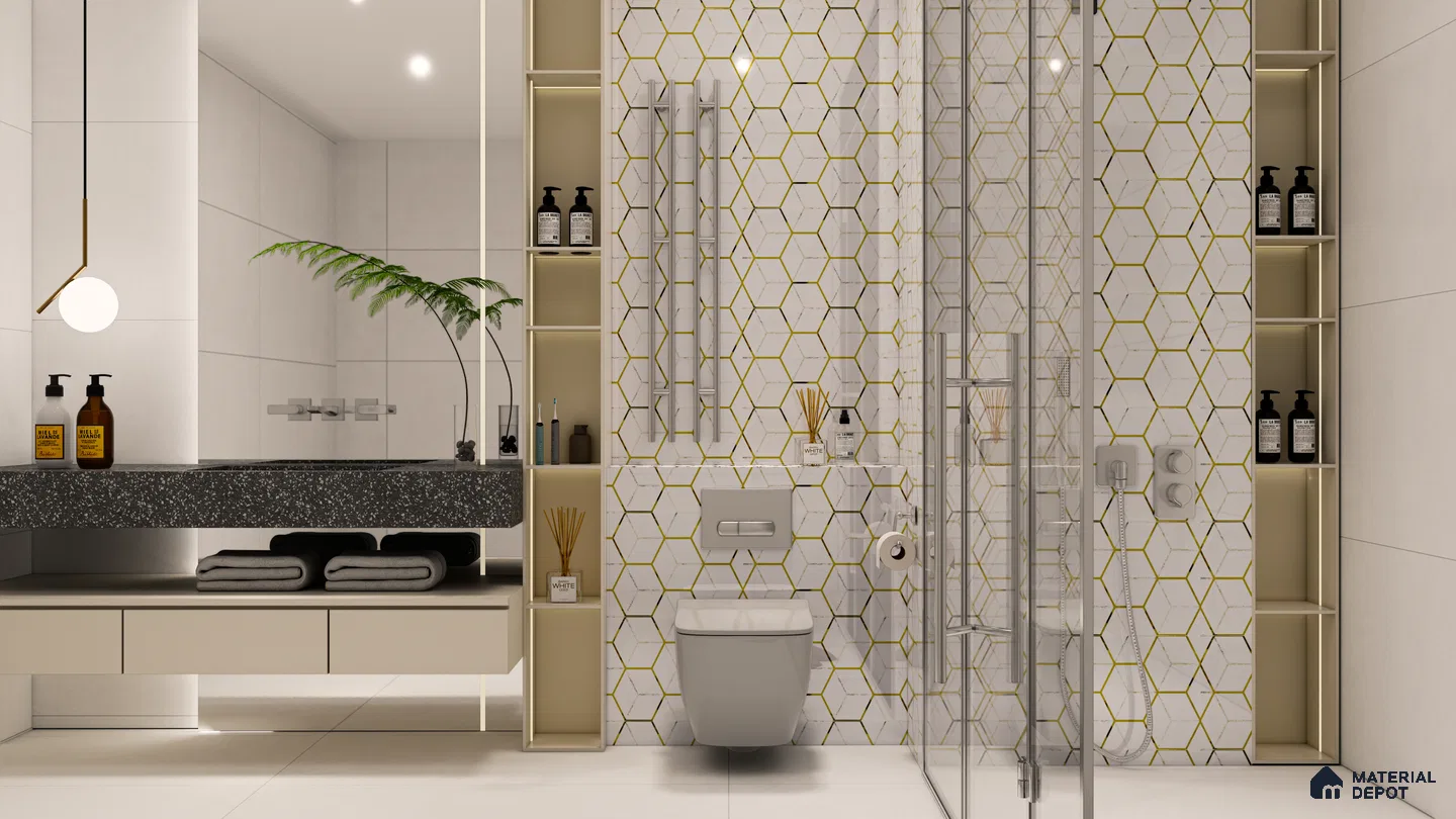 Geometric Gold Highlight Tile for Modern Bathrooms | Material Depot