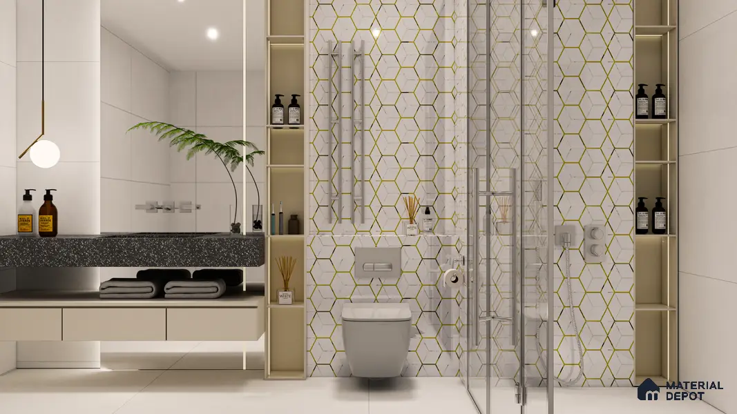 Glass Highligter Wall Tile TL 00265 Shadow Hive 2 ft x 1 ft Glossy Finish Ceramic Tile - 9 mm | Suitable For Bathroom, Kitchen Backsplashes