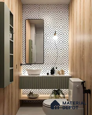 Geometric Patterned Bathroom with Modern Vanity | Material Depot