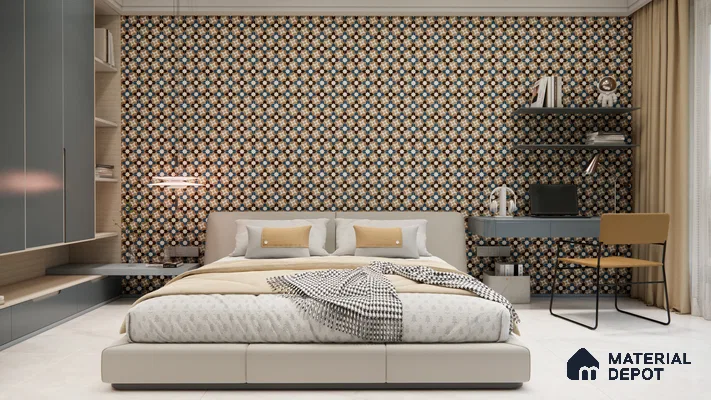 Geometric Tile Accent Wall in Cozy Modern Bedroom | Material Depot