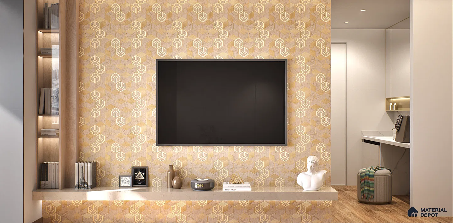 Geometric Wall Paneling with a Modern TV | Material Depot
