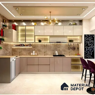 Glamour & Glow: A Golden Beige Kitchen With Velvet Accents | Material Depot