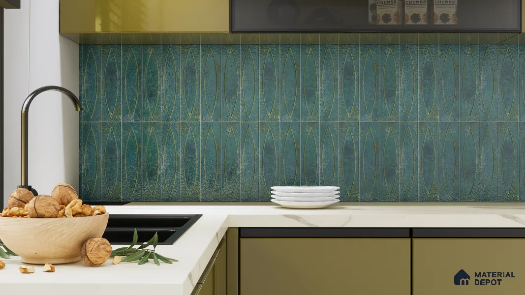 Patterned Wall Tile TL 05749 Tones Irish jade 1 ft x 1 ft Ceramic Glossy Finish - 9 mm | Suitable for Living Room, Bedroom, Kitchen, Bathroom | Please Expect a Slight Variation of Pattern