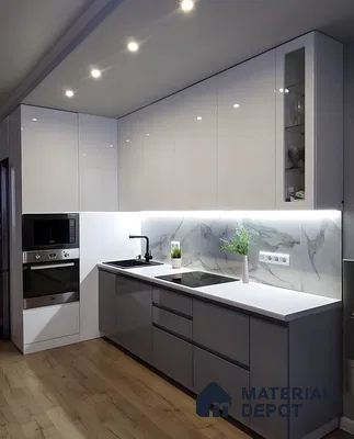 Glossy Monochrome Kitchen With Marble Backsplash Elegance | Material Depot