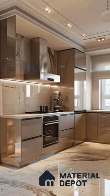 Glossy Neutrals in a Chic Parallel Kitchen Design | Material Depot