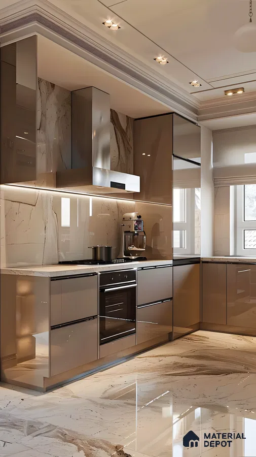 Glossy Neutrals in a Chic Parallel Kitchen Design | Material Depot