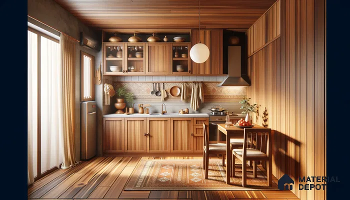 Golden Hour Glow in a timber clad kitchen with traditional charm | Material Depot