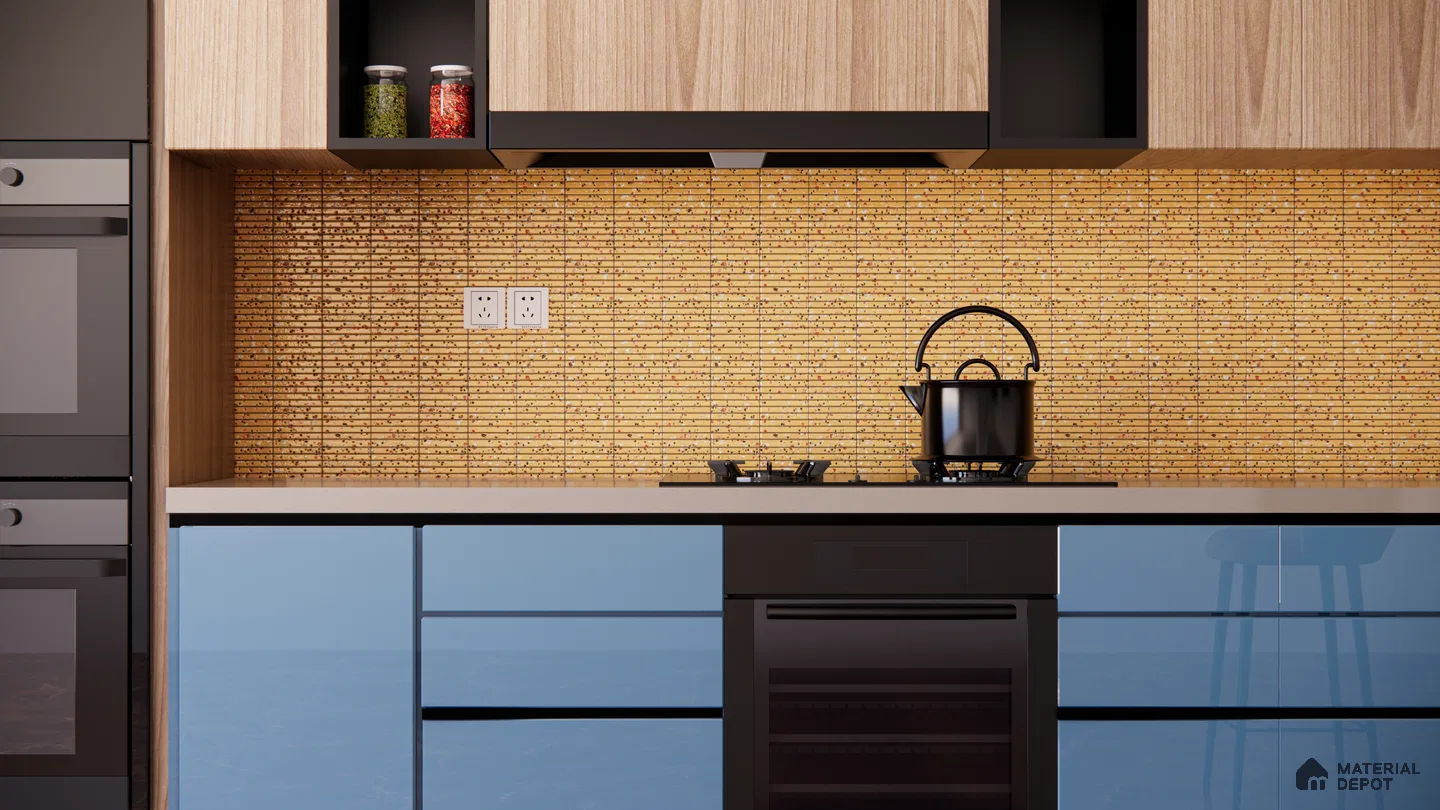 Golden Mosaic Kitchen Backsplash with a Contemporary Touch | Material Depot