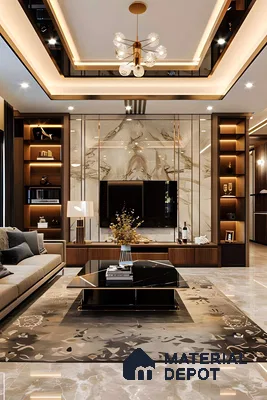 Grand Living Room with Luxurious Marble Accents | Material Depot