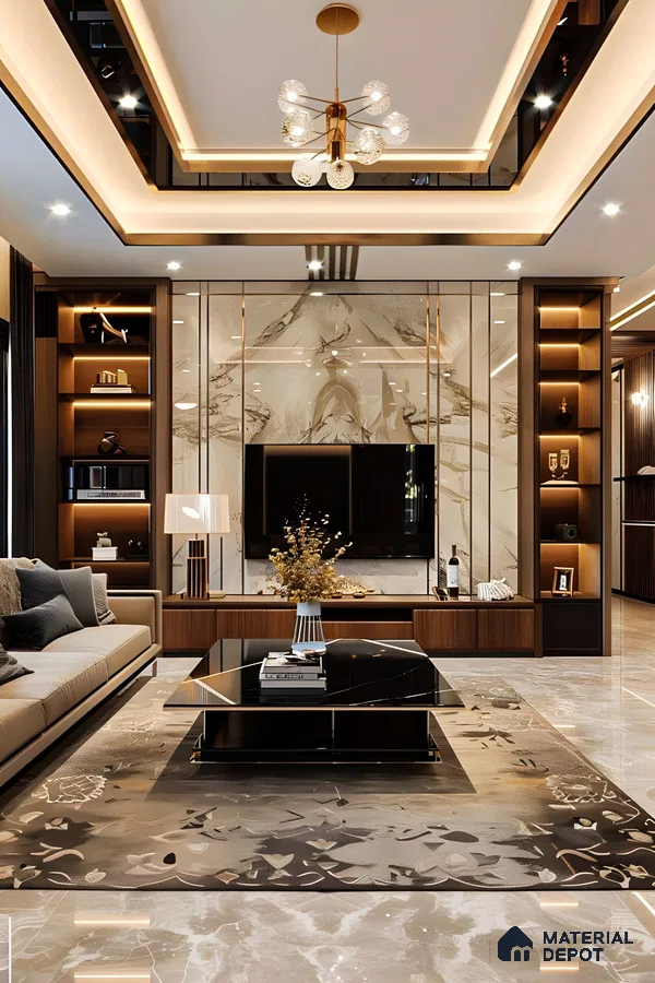 Grand Living Room with Luxurious Marble Accents | Material Depot