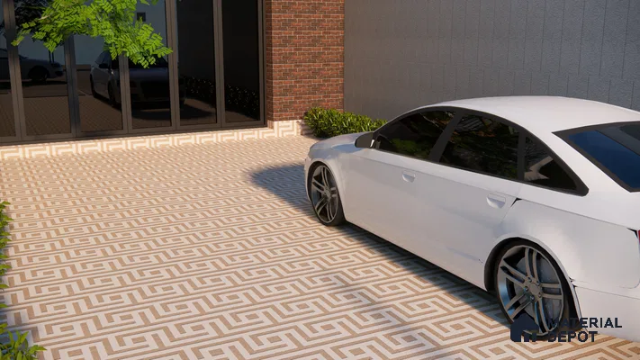 Bold Octagonal Pattern Parking Tiles in Grey, Terracotta & White | Material Depot