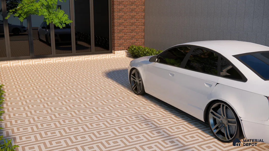 Parking Floor Tile TL 03390 A Crossword Beige 16 x 16 inch Anti Slip Matte Finish Heavy Duty Vitrified Tile - 12 mm | Suitable For Garage, Driveway, Terrace | Pattern Alignment May Vary | 2-3 mm Spacer is Mandatory