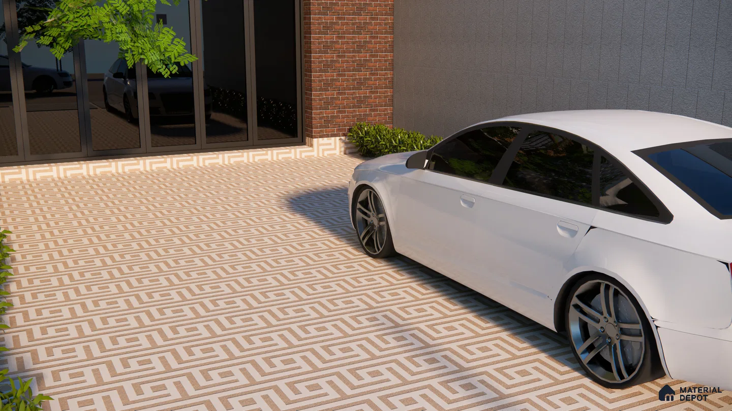 Bold Octagonal Pattern Parking Tiles in Grey, Terracotta & White | Material Depot