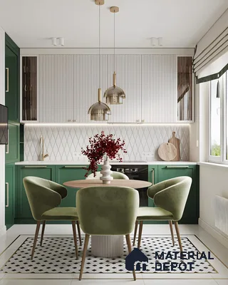Green And White Kitchen With Decorative Elements | Material Depot