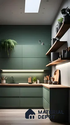Green And Wood Themed Kitchen | Material Depot