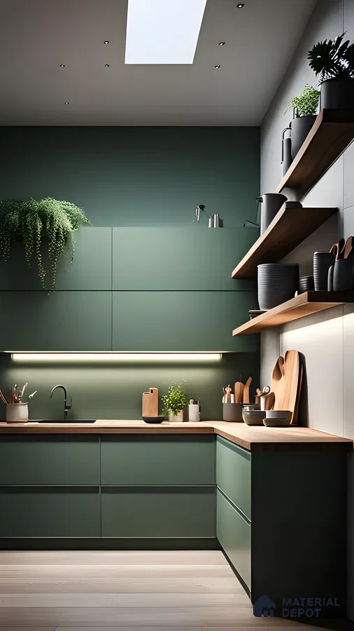 Green And Wood Themed Kitchen | Material Depot