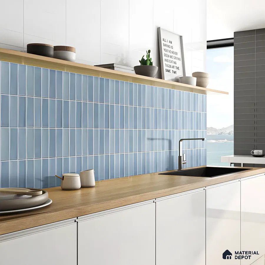 Green Kitchen With Marble Backsplash | Material Depot