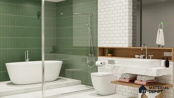 Subway Solid Wall Tile TL 05230 B Sheen Fern Olive 12 x 3 inch Vitrified Matte Finish - 8 mm | 21 Random Faces | Suitable for Accent / Feature Walls, Bathroom, Kitchen Wall & Backsplashes