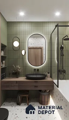 Green Subway Backsplash With Terrazzo Tile | Material Depot