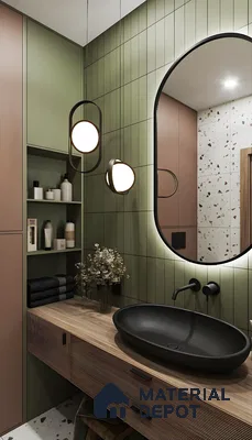 Green Subway Bathroom With Terrazzo Floor | Material Depot