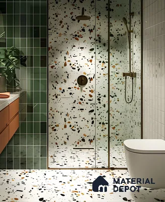 Green subway tiles and wooden cabinetry | Material Depot