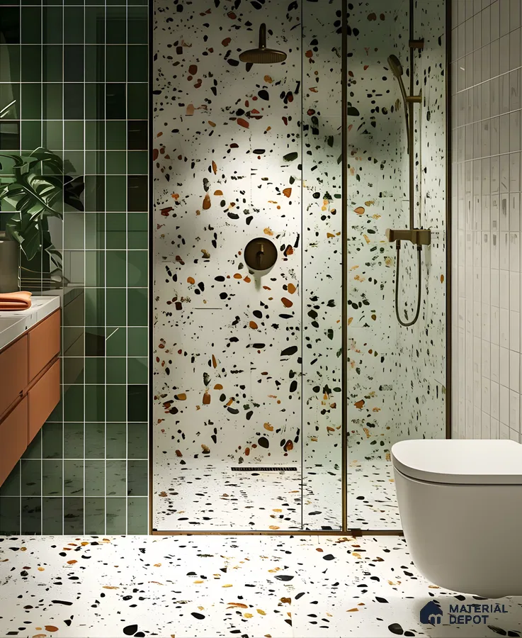 Green subway tiles and wooden cabinetry | Material Depot