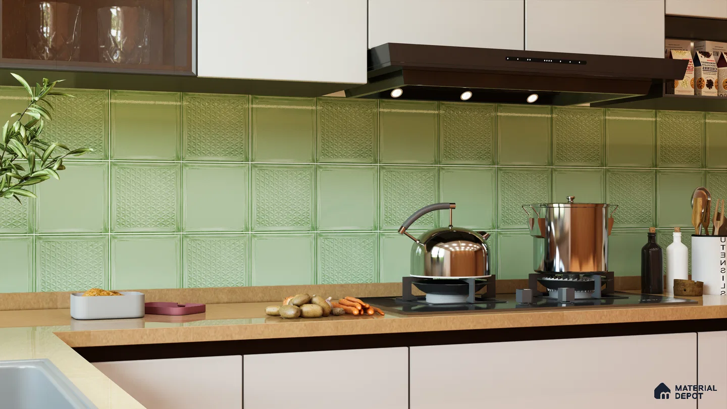 Green Textured Glass Tiles for a Chic Kitchen Backsplash | Material Depot