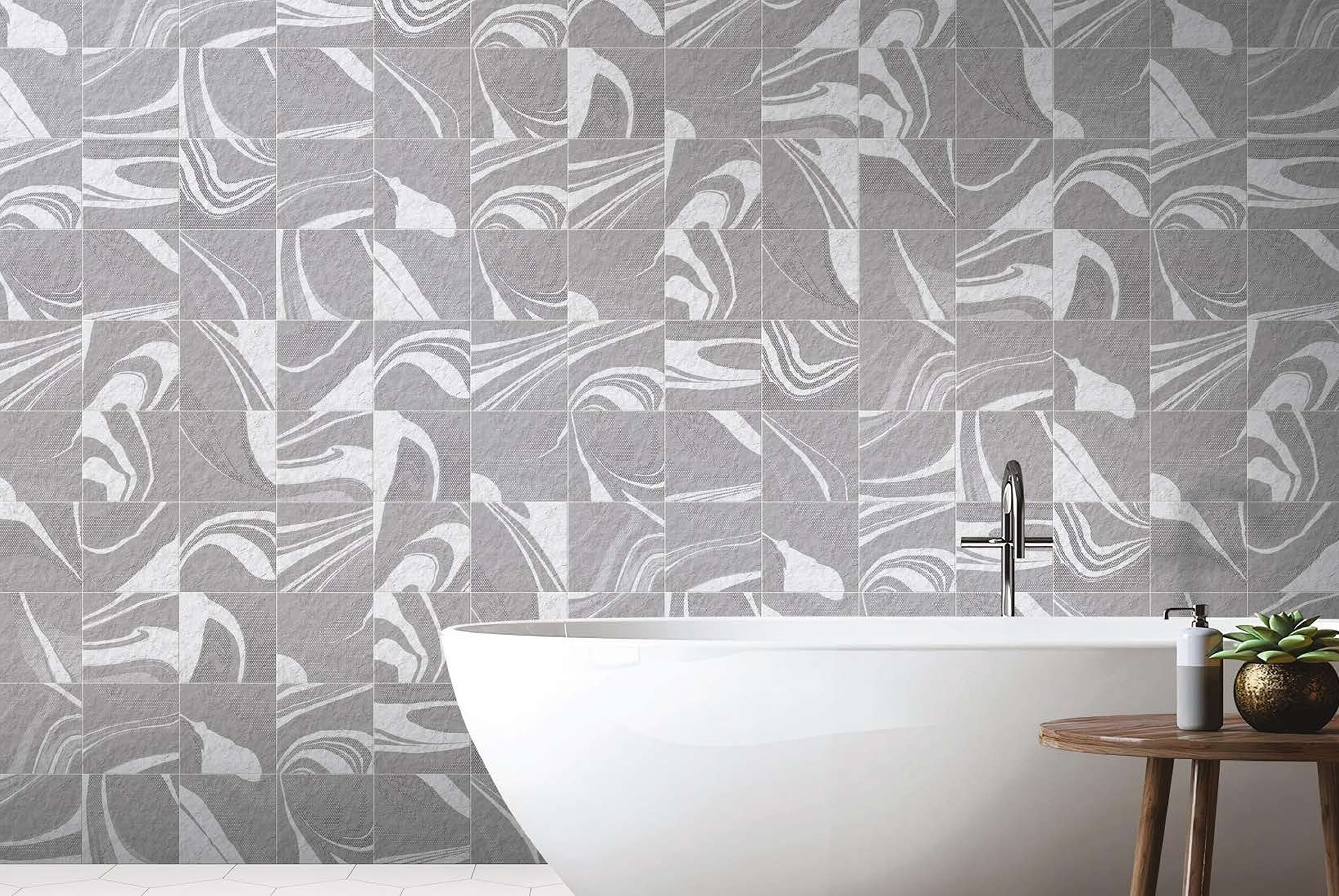 Grey and White Swirl Pattern Tiles for Modern Bathrooms | Material Depot
