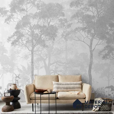 A close-up of a Vintage Forest Theme Wallpaper, Grisaille Style Indrani Series Soft Feel Tropical Design (Customised Size Wallpaper )available at Material Depot in Bangalore