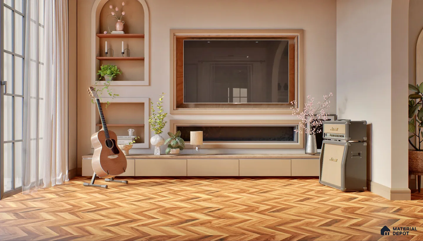 Harmonious Living Space with Herringbone Flooring | Material Depot