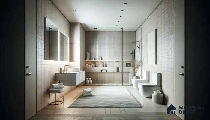 Harmonious Modern Bathroom with Warm Tones and Textural Elegance | Material Depot