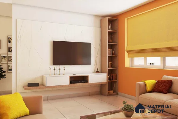 Contemporary TV Unit with Marble and Wooden Shelf