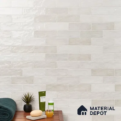 Harmony in Horizons Serene Hues in Horizontal Tiles Bathroom | Material Depot