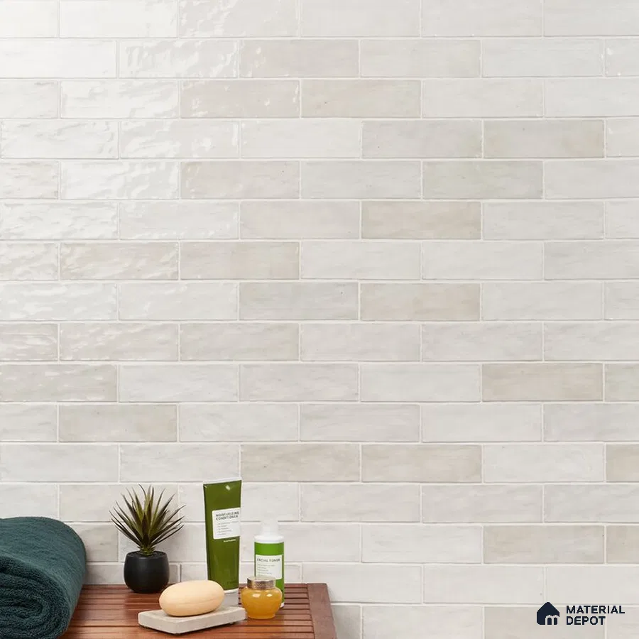 Harmony in Horizons Serene Hues in Horizontal Tiles Bathroom | Material Depot